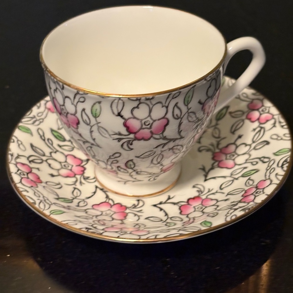 Staffordshire England Floral Teacup and Saucer Set Bone China
